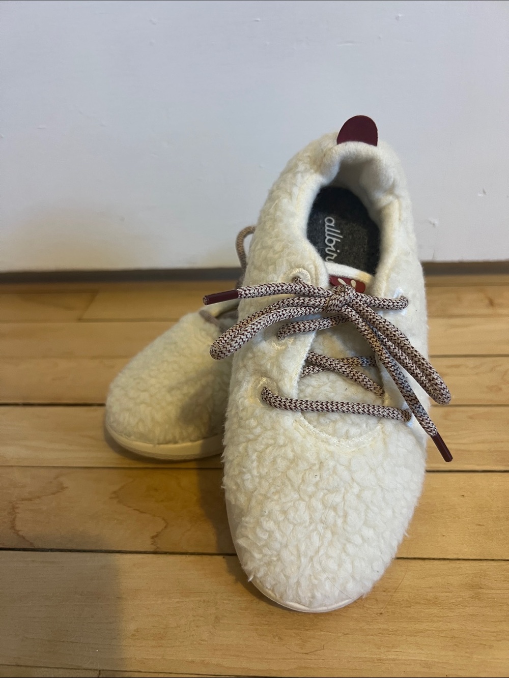 allbirds Kids Cream Sherpa Sneakers with Maroon Accents